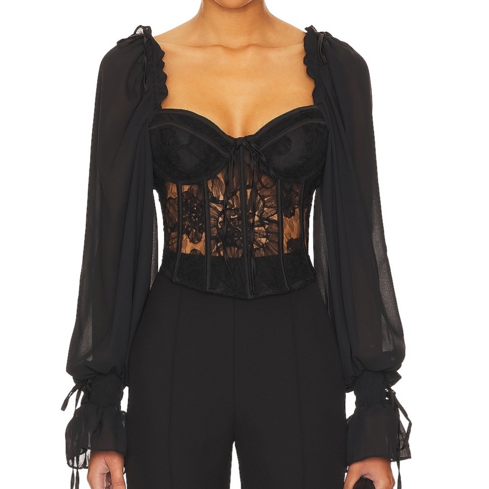 For Love And Lemons Black Lace Top